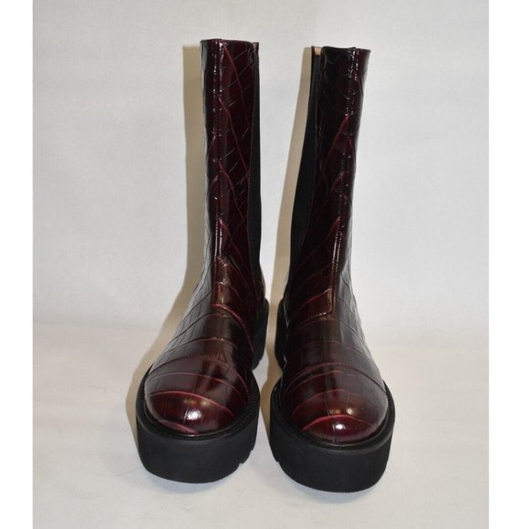 $700 STUART WEITZMAN PRESLEY CROC ULTRALIFT PLATFORM BOOT BURGUNDY 8 (PA21) - Picture 2 of 7